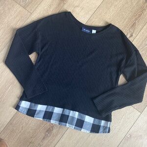 Childrens place size L 10 12 black buffalo plaid waffle knit long sleeved top
